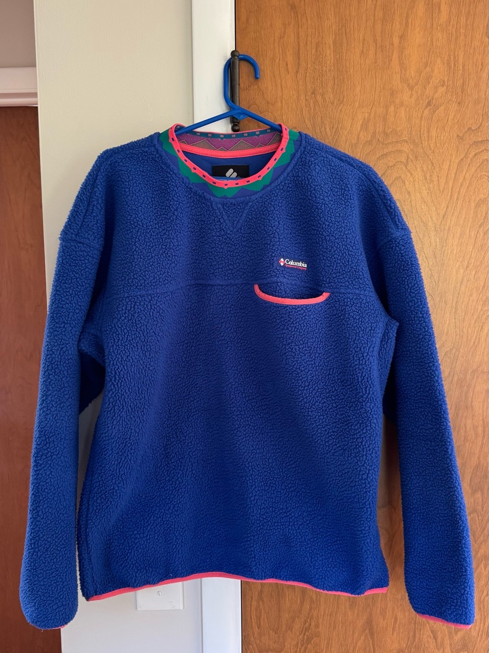 Columbia Blue Sherpa Fleece Pullover with Pink Trim